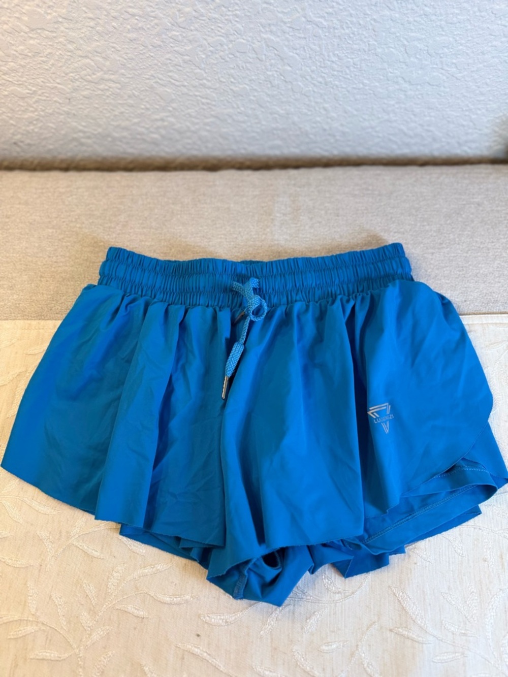 Luogongzi Flowy Running Shorts Blue High Waist 2-in-1 Butterfly Gym Activewear
